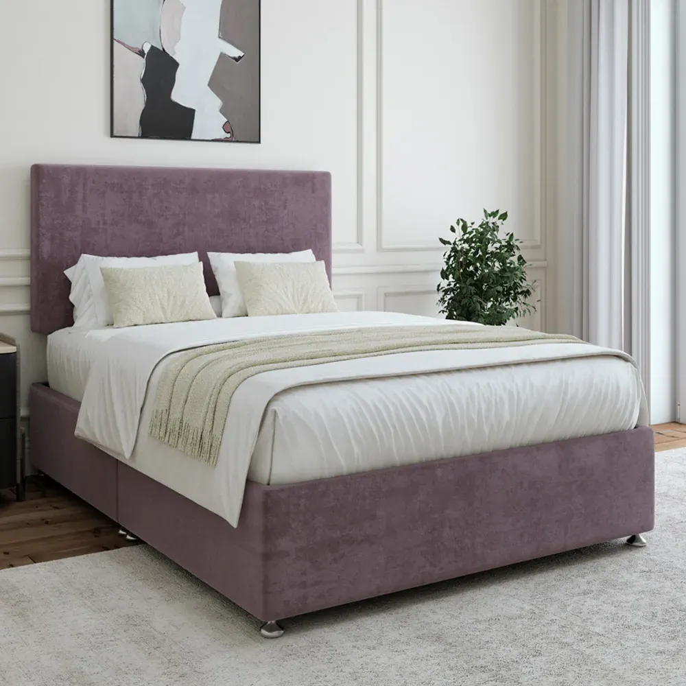 King Size Naples Divan Base with Valencia Headboard - Mauve, Linen