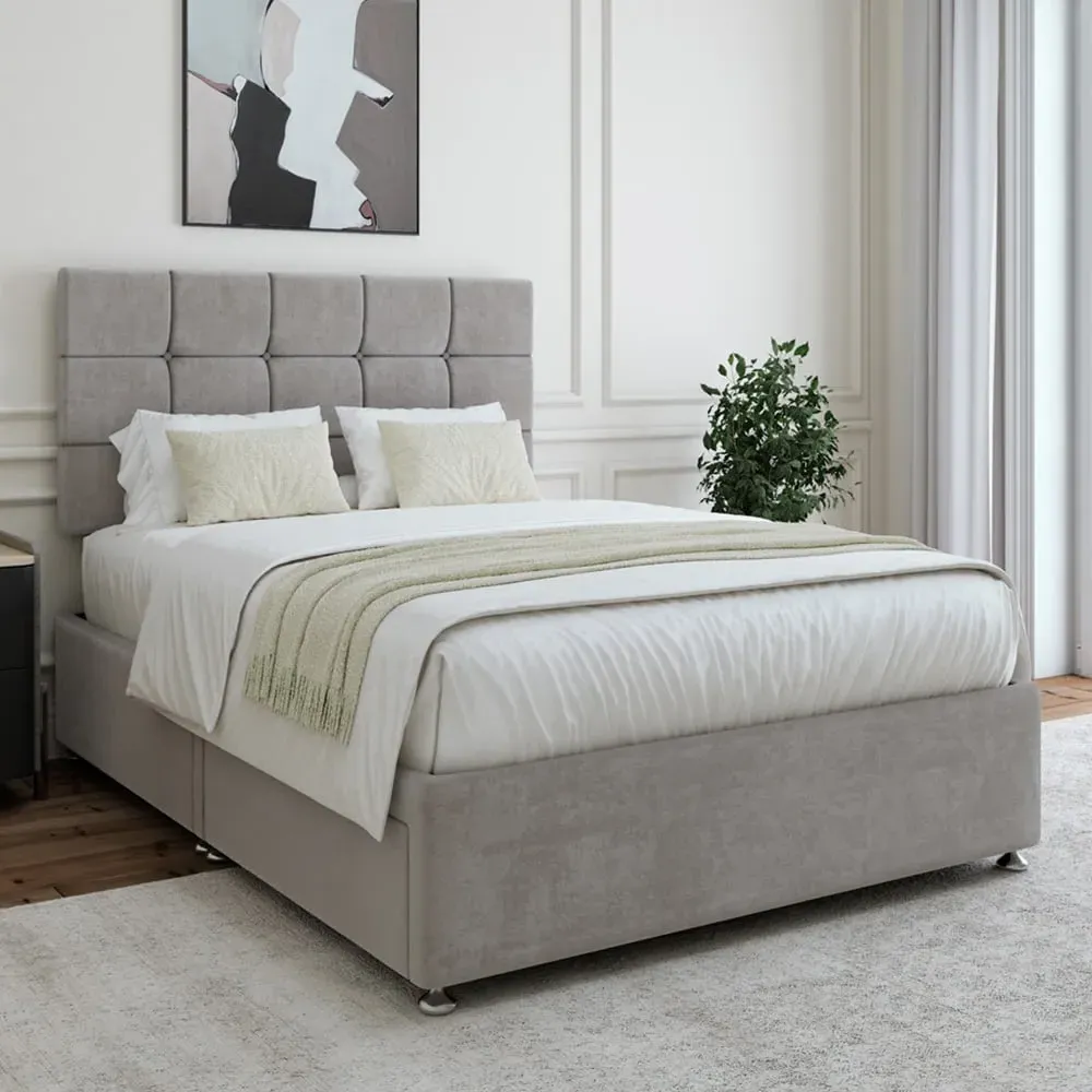 King Size Seal 2 Drawer Divan Base with Pearl Headboard - Grey, Linen