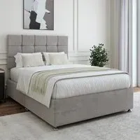 King Size Seal Divan Base with Pearl Headboard - Grey, Linen