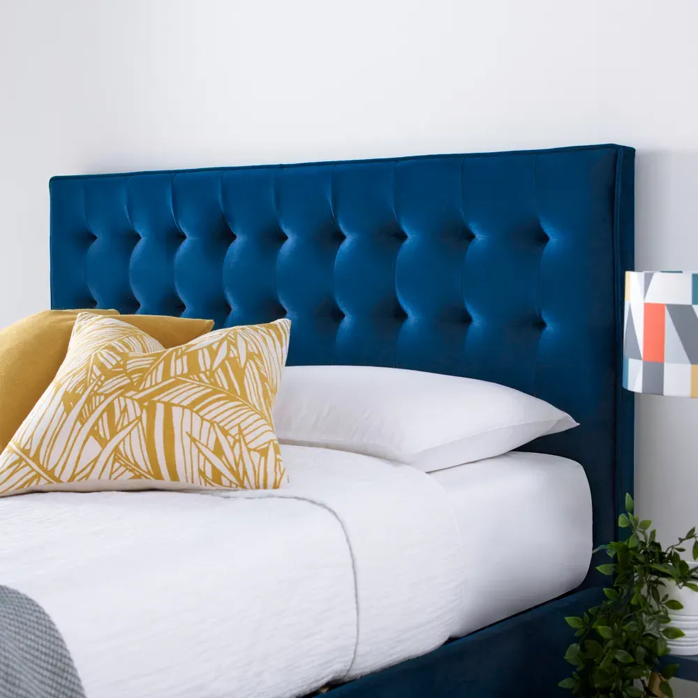 Kingham Double Ottoman Bed with Storage - Blue, Velvet