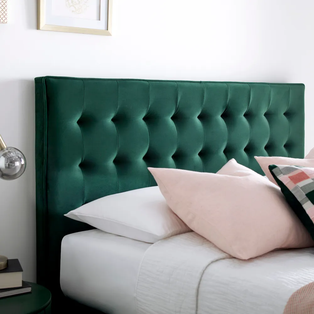 Kingham Double Ottoman Bed with Storage - Green, Velvet