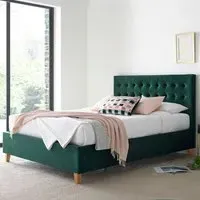 Kingham Double Ottoman Bed with Storage - Green, Velvet