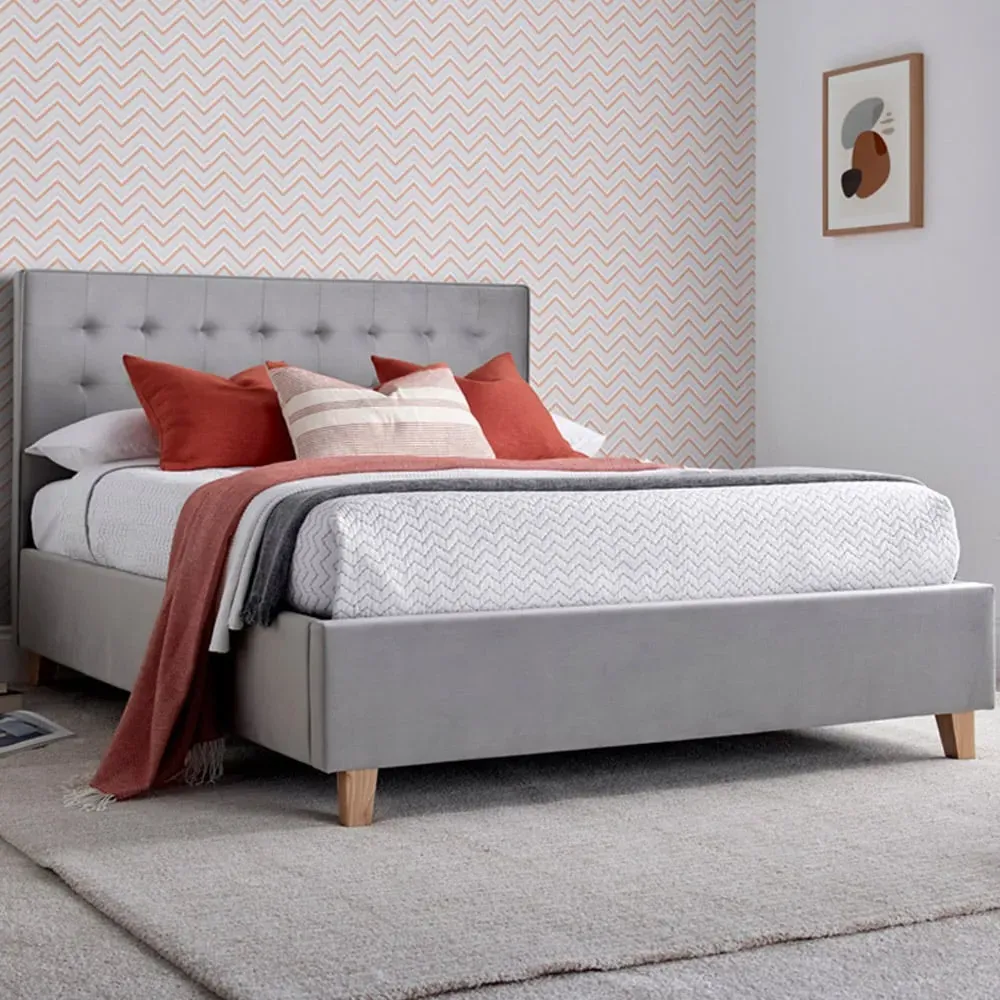 Kingham Double Ottoman Bed with Storage - Grey, Velvet image