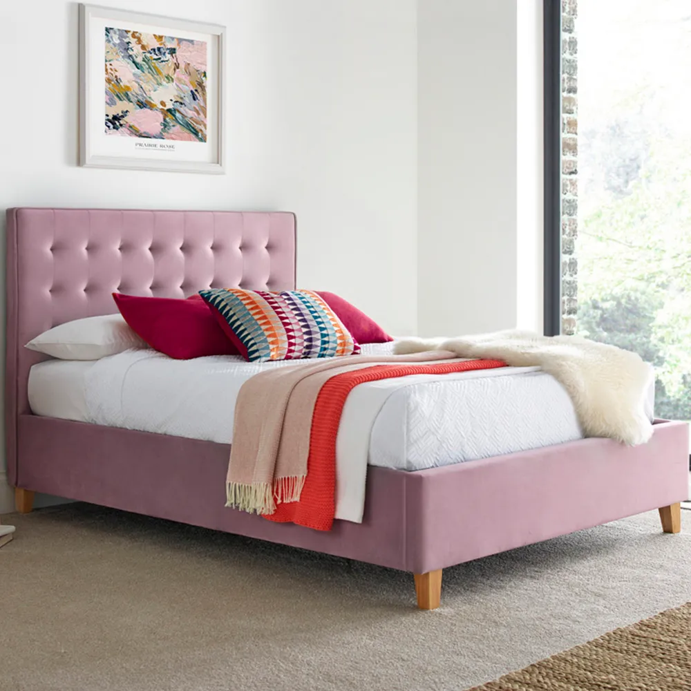 Kingham Double Ottoman Bed with Storage - Pink, Velvet