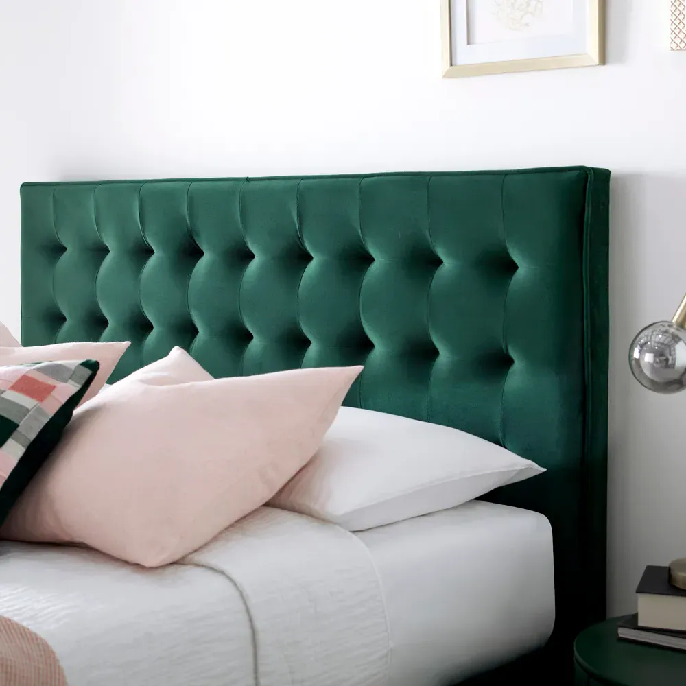 Kingham King Size Ottoman Bed with Storage - Green, Velvet