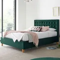Kingham King Size Ottoman Bed with Storage - Green, Velvet
