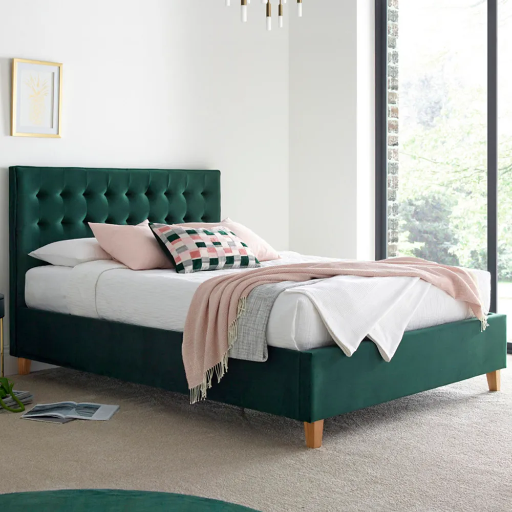 Kingham King Size Ottoman Bed with Storage - Green, Velvet image