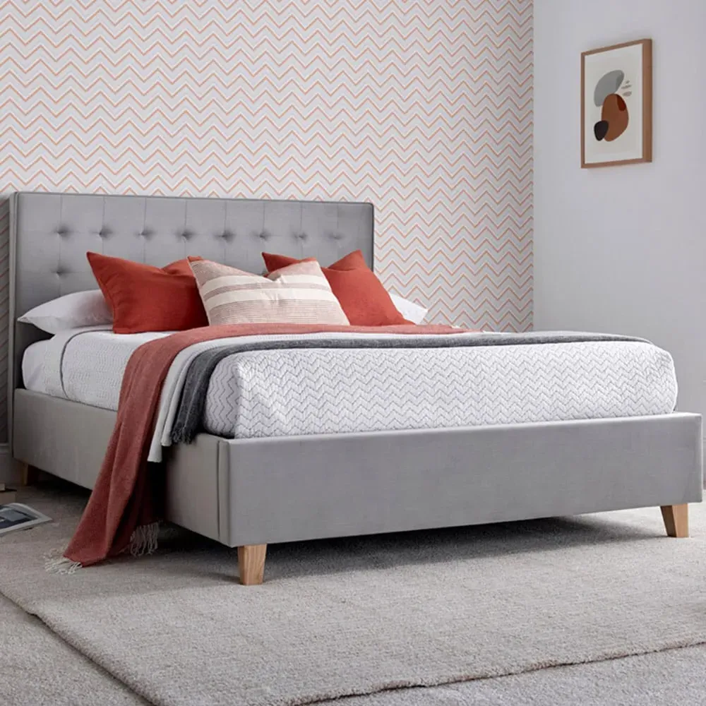 Kingham King Size Ottoman Bed with Storage - Grey, Velvet