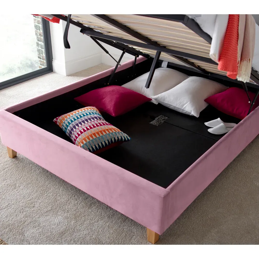 Kingham King Size Ottoman Bed with Storage - Pink, Velvet