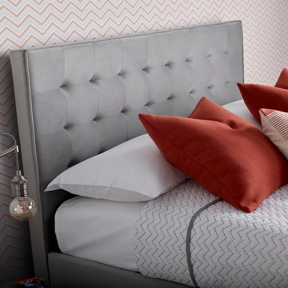 Kingham Small Double Ottoman Storage Bed - Grey, Velvet