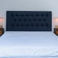 Lona Double Buttoned Headboard - Blue, Linen