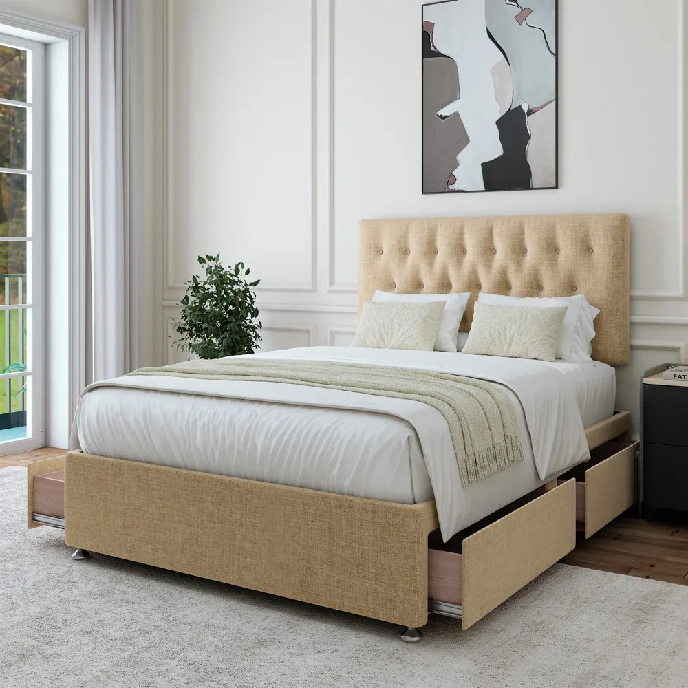 Lona King Size Divan Base with Storage - Cream, Linen