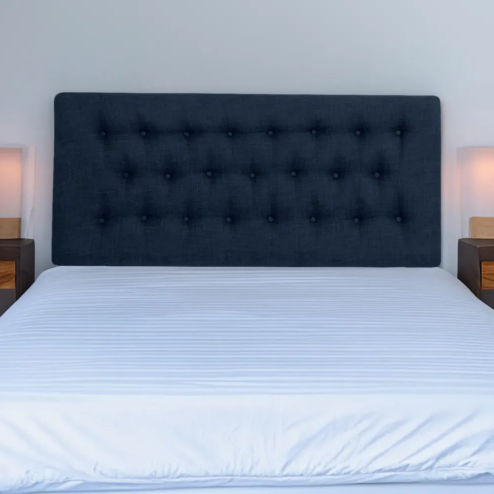 Lona Single Buttoned Headboard - Blue, Linen image