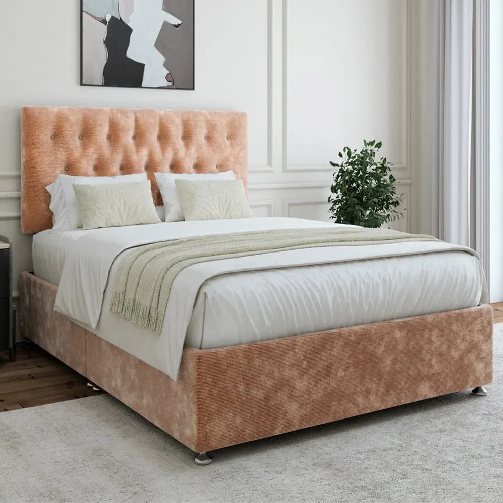 Lona Single Divan Base with Headboard - Cream, Chenille image