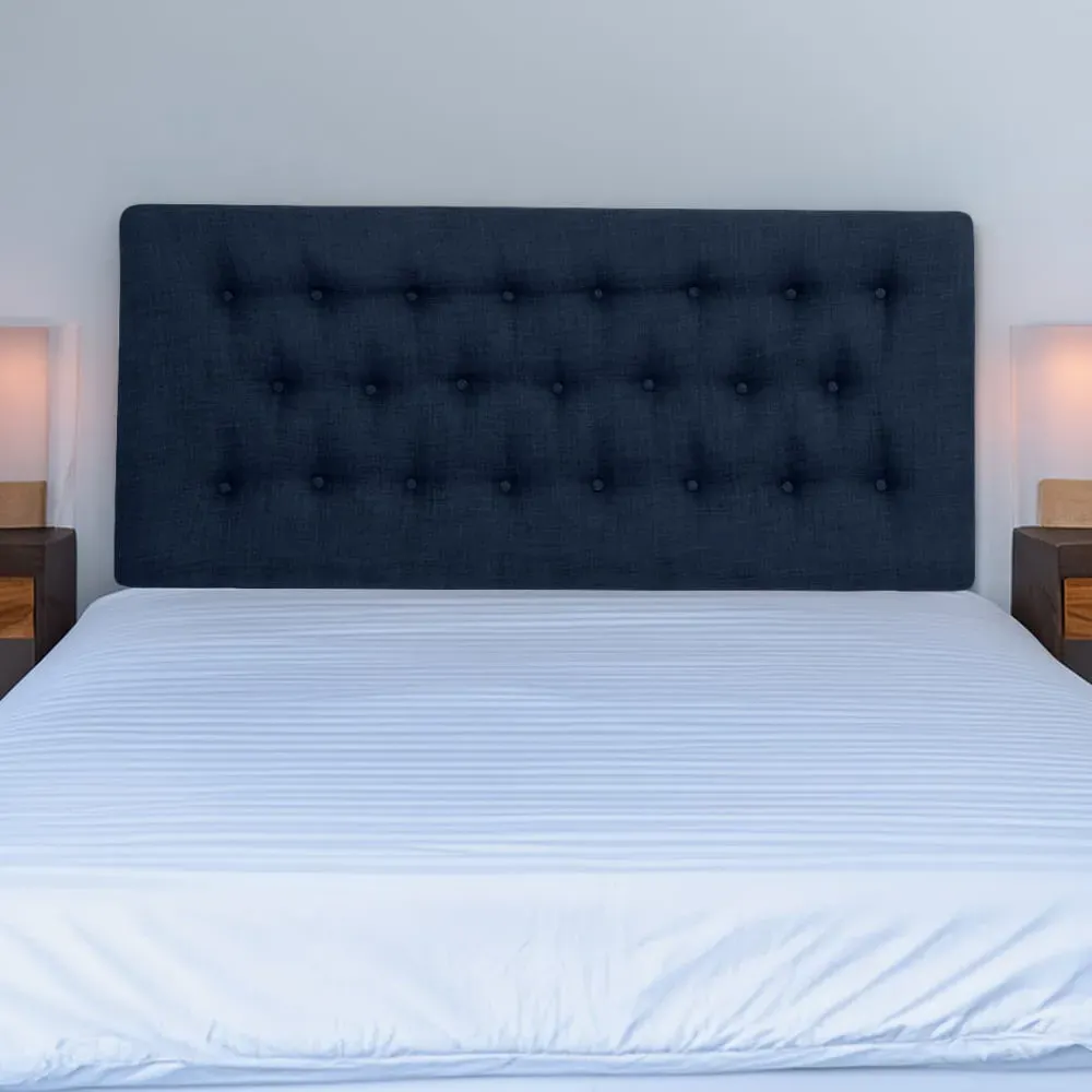 Lona Small Double Buttoned Headboard - Blue, Linen