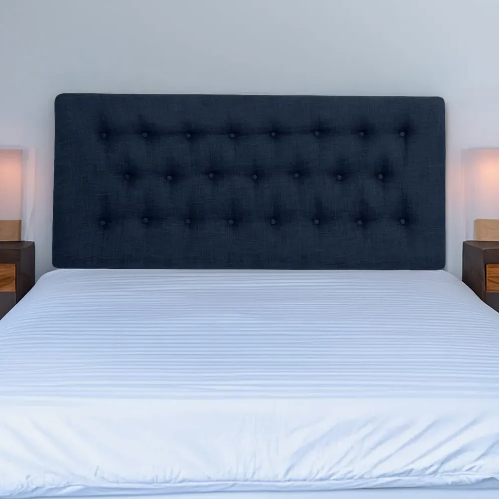 Lona Super King Size Buttoned Headboard - Blue, Linen