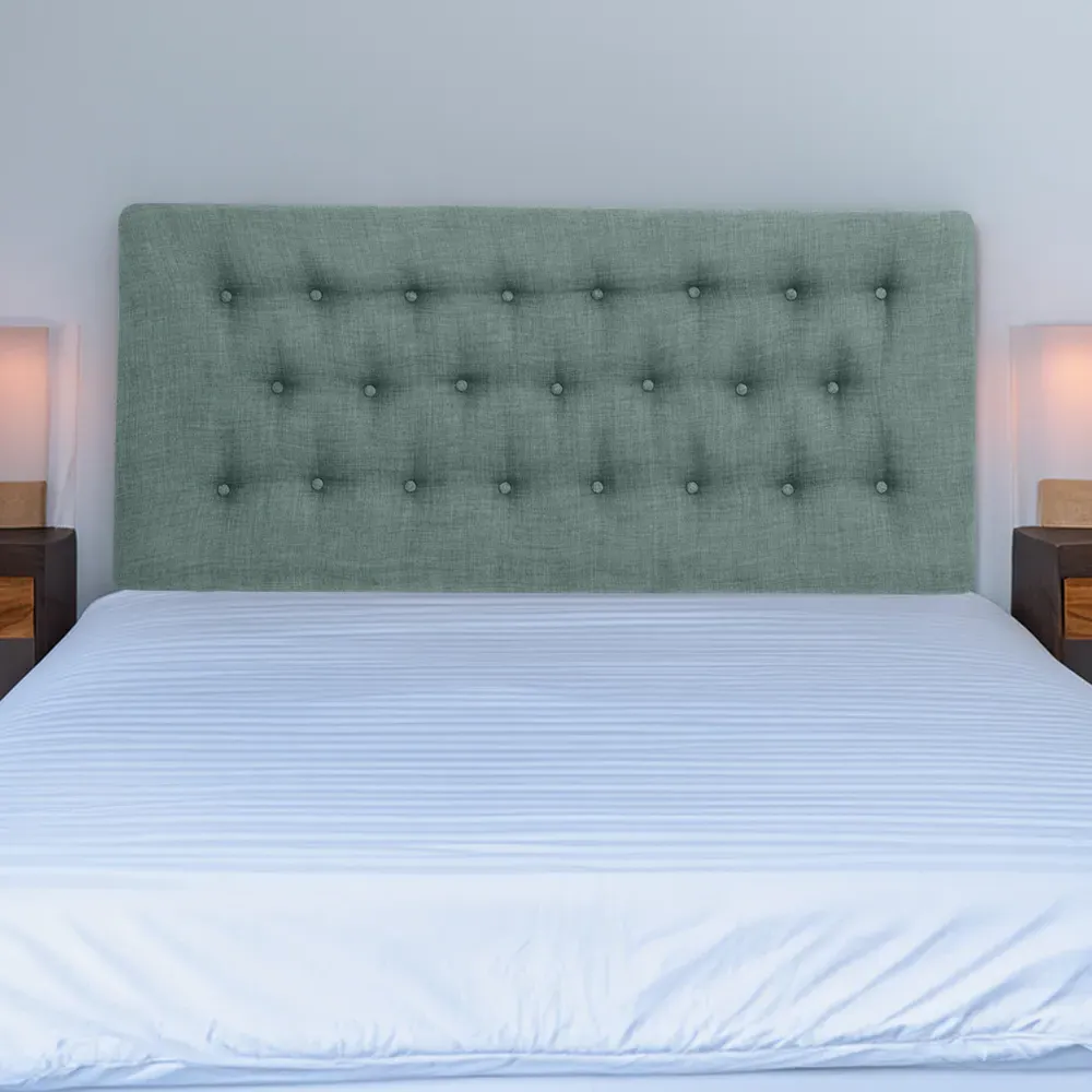 Lona Super King Size Buttoned Headboard - Blue, Linen