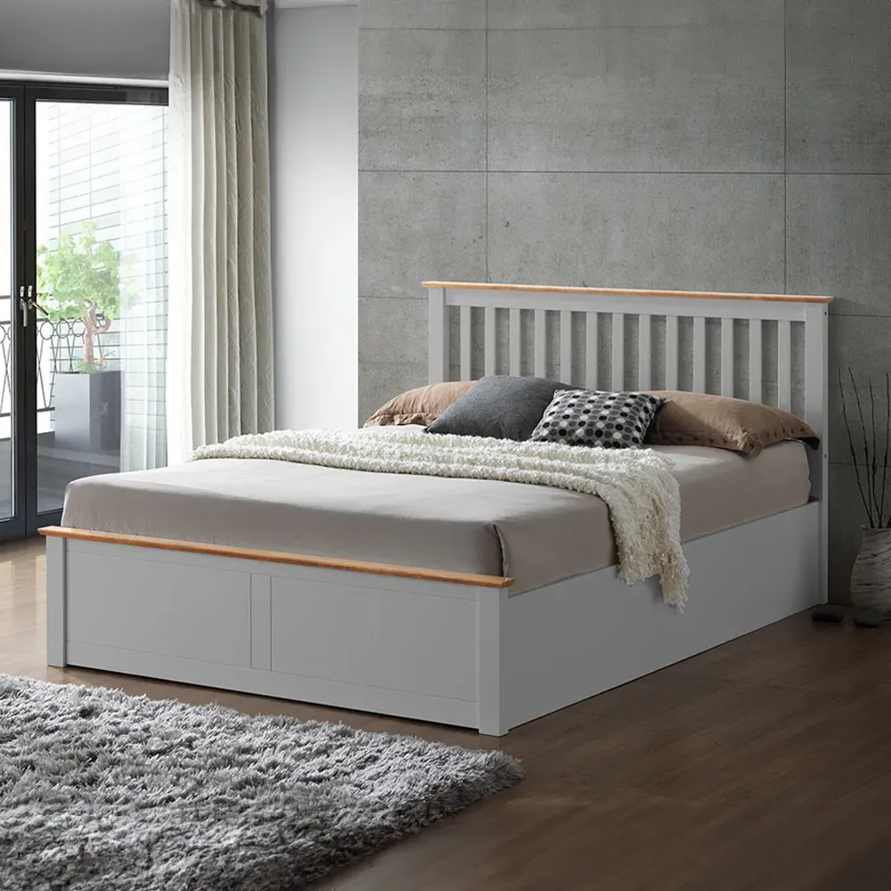 Malmo Double Ottoman Bed with Storage - Grey, Rubberwood image