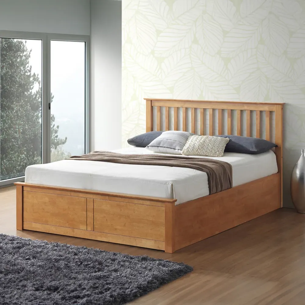 Malmo Double Ottoman Bed with Storage - Oak, Rubberwood