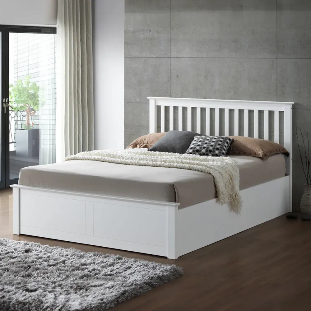 Malmo Double Ottoman Bed with Storage - White, Rubberwood