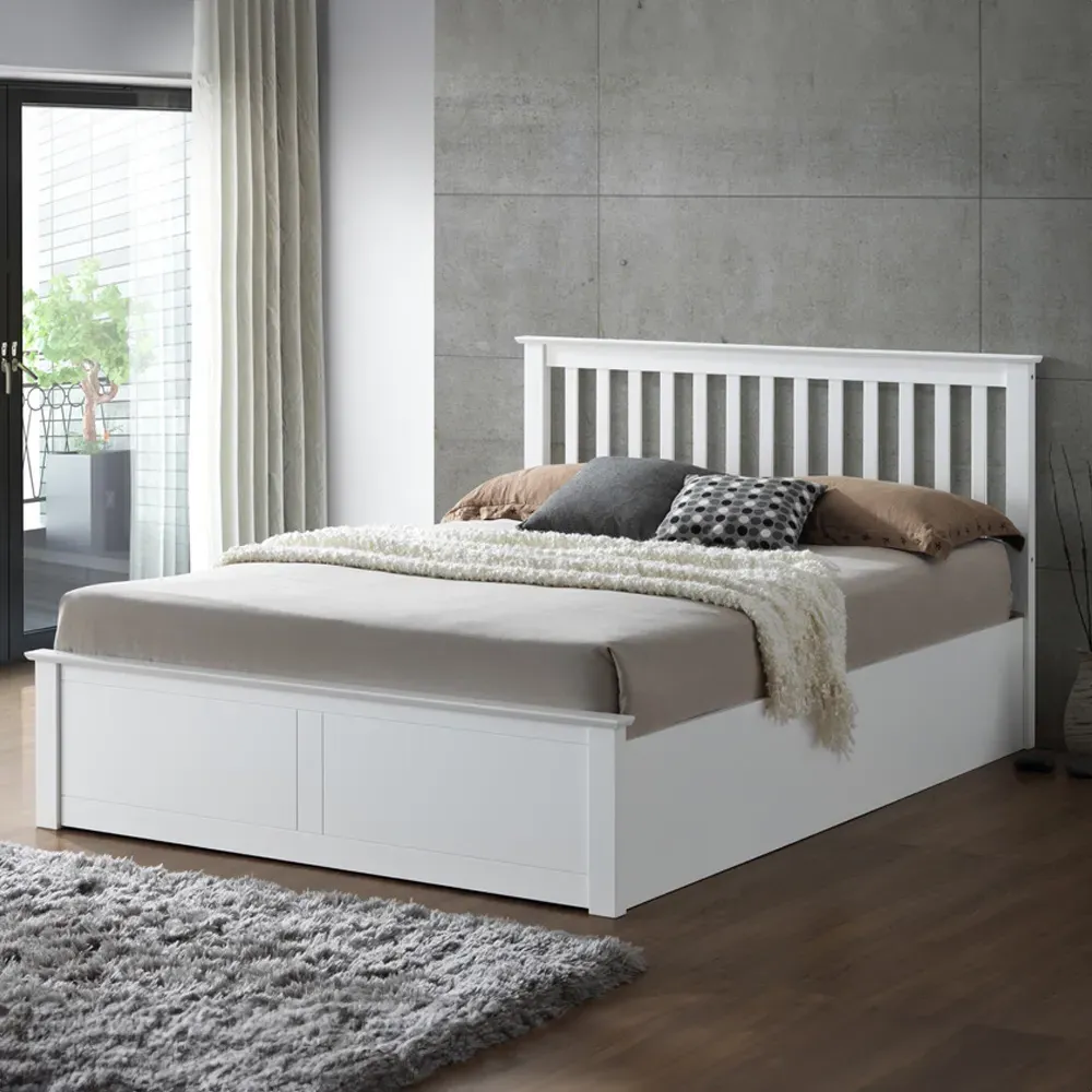 Malmo King Size Ottoman Bed Frame with Storage - White