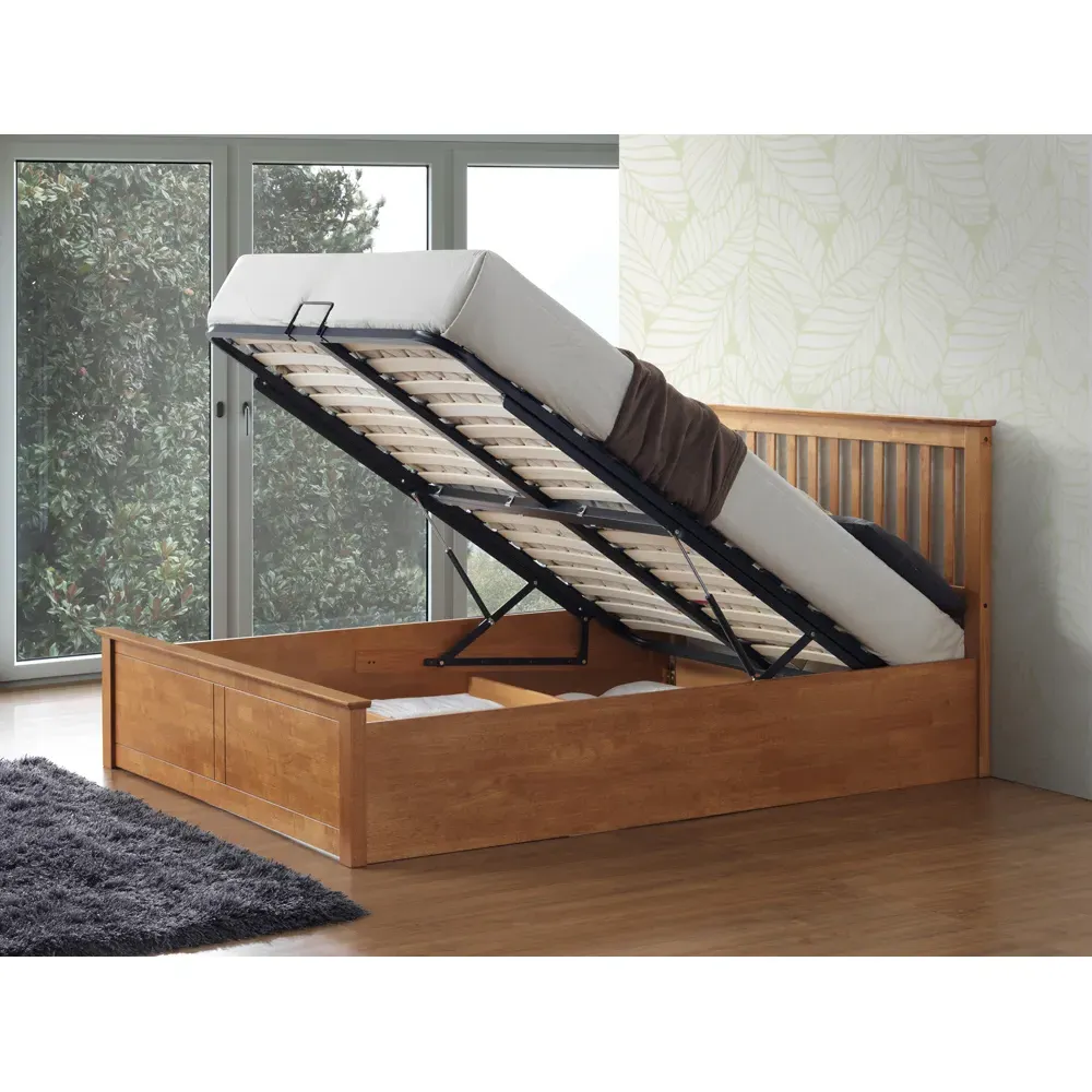 Malmo King Size Ottoman Bed with Storage - Brown, Oak