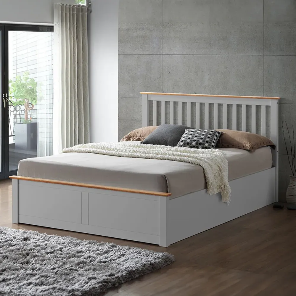 Malmo King Size Ottoman Bed with Storage - Grey, Rubberwood