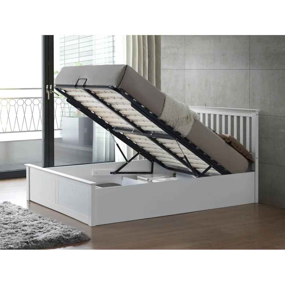 Malmo Small Double Ottoman Bed Frame with Storage - White