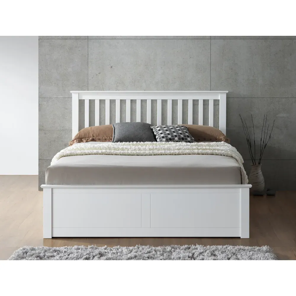 Malmo Small Double Ottoman Bed Frame with Storage - White