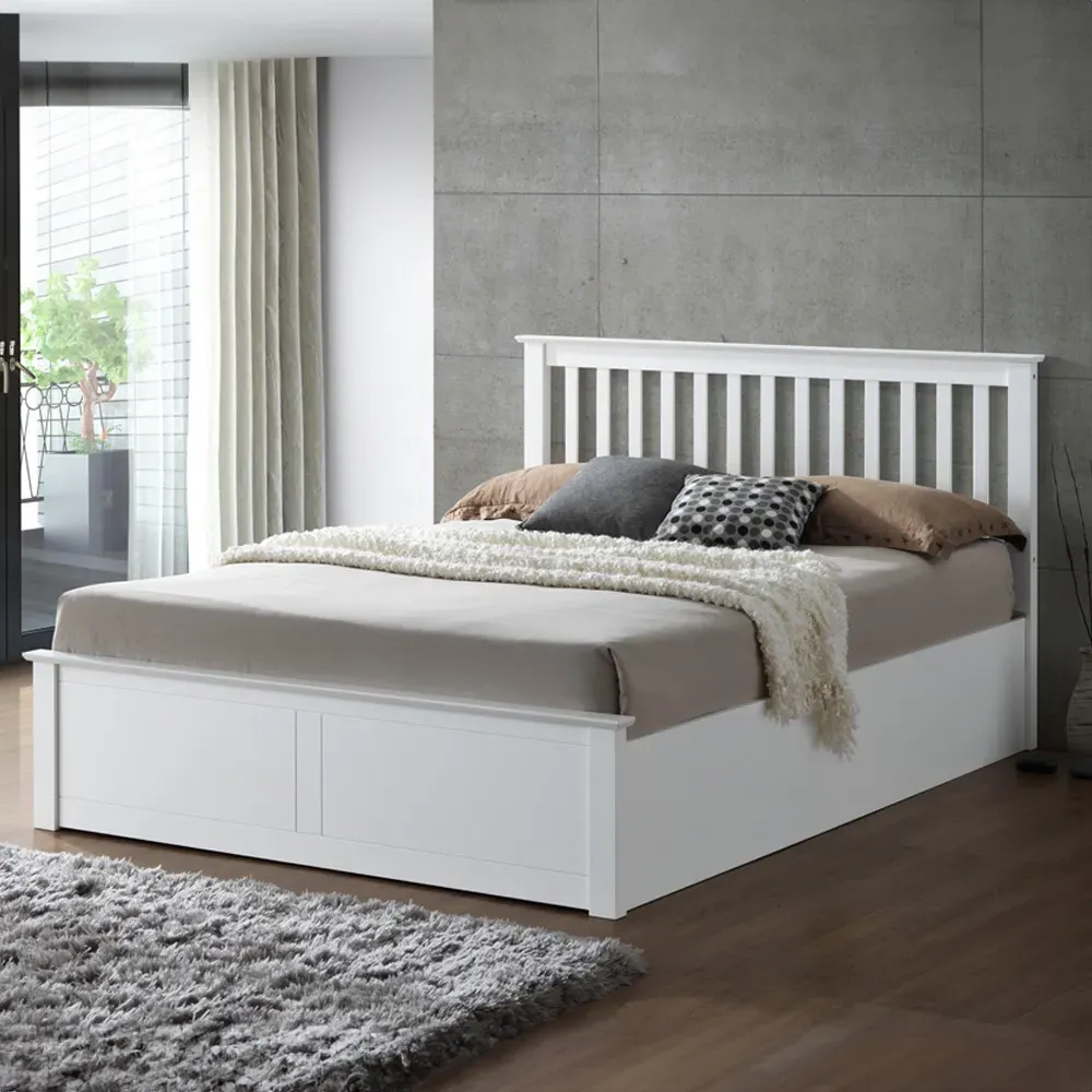 Malmo Small Double Ottoman Bed Frame with Storage - White image