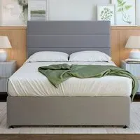 Milan King Size Divan Base with Headboard - Silver, Velvet