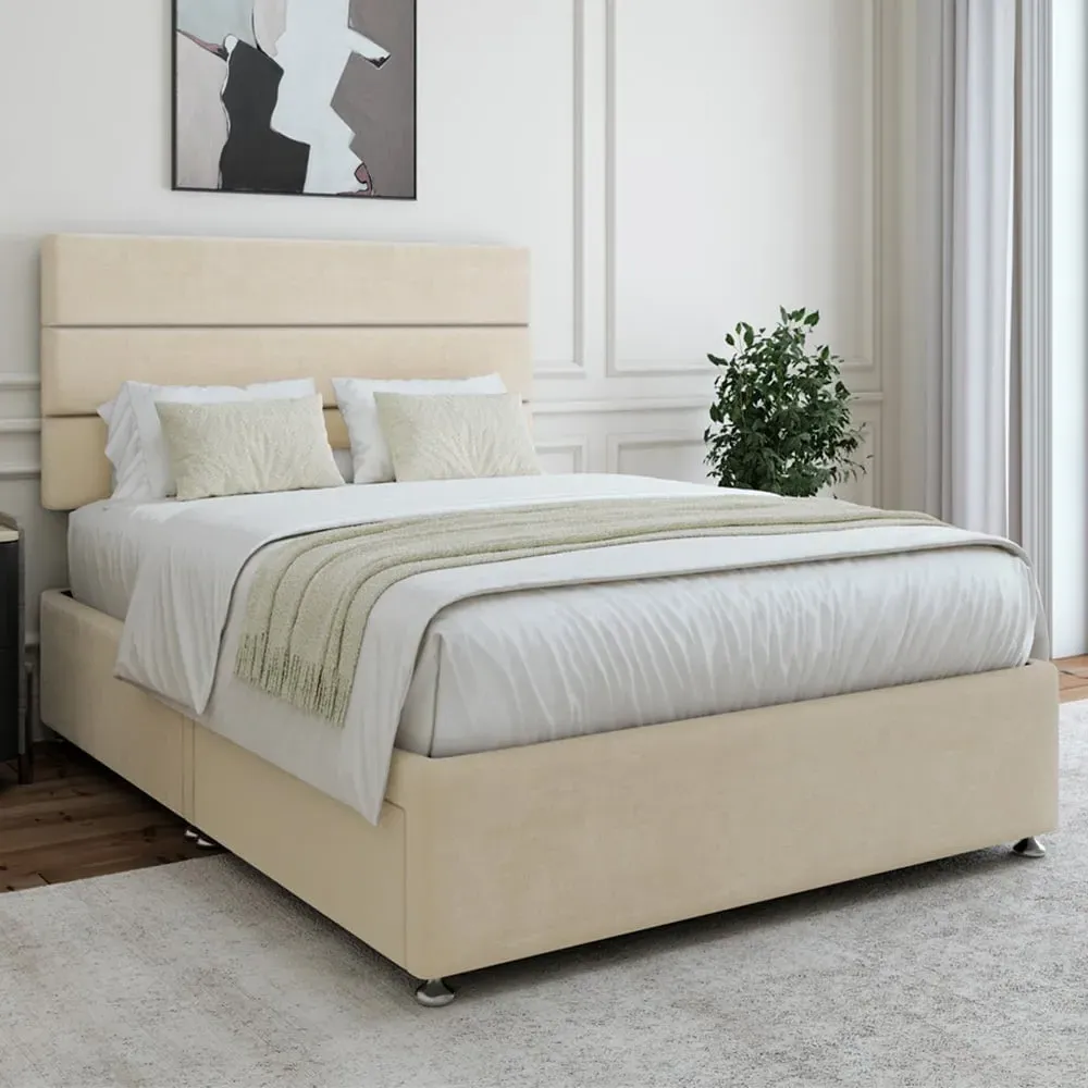 Naples Double Divan Base with Storage - Cream, Velvet