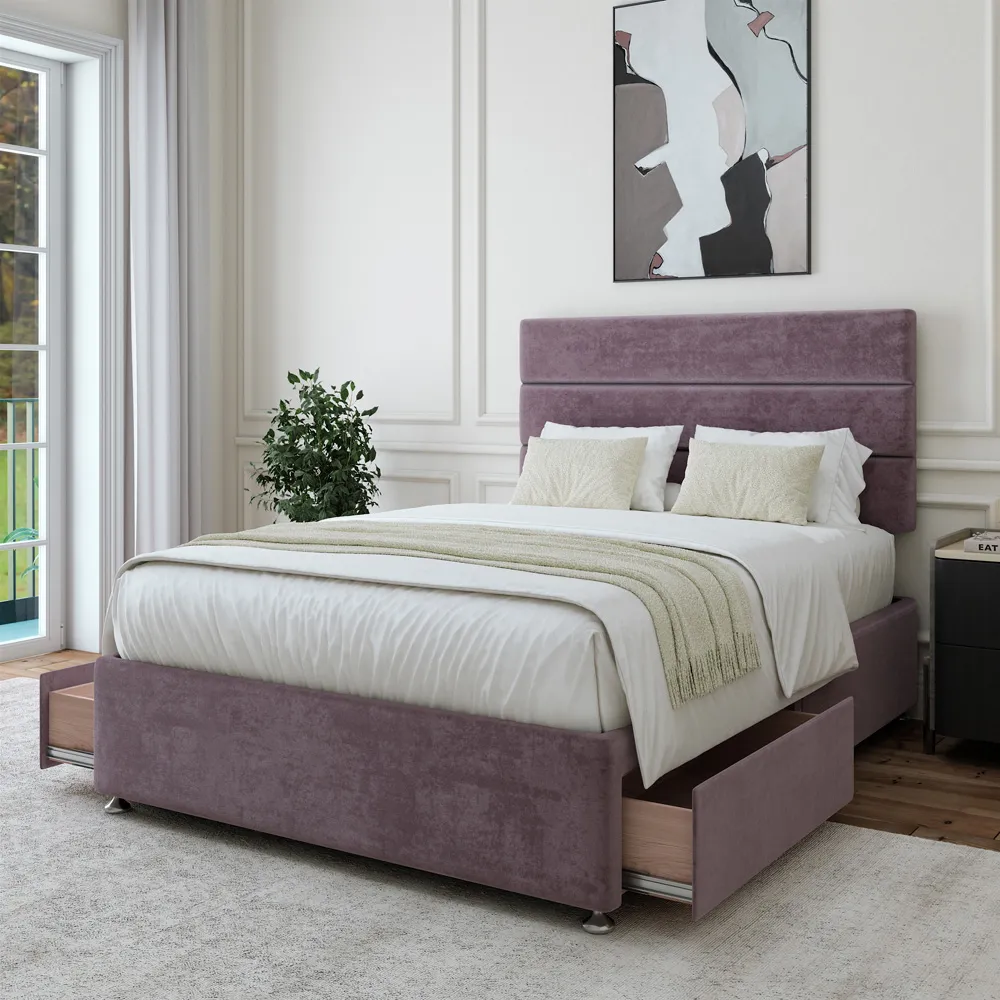 Naples Double Divan Base with Storage - Mauve, Velvet