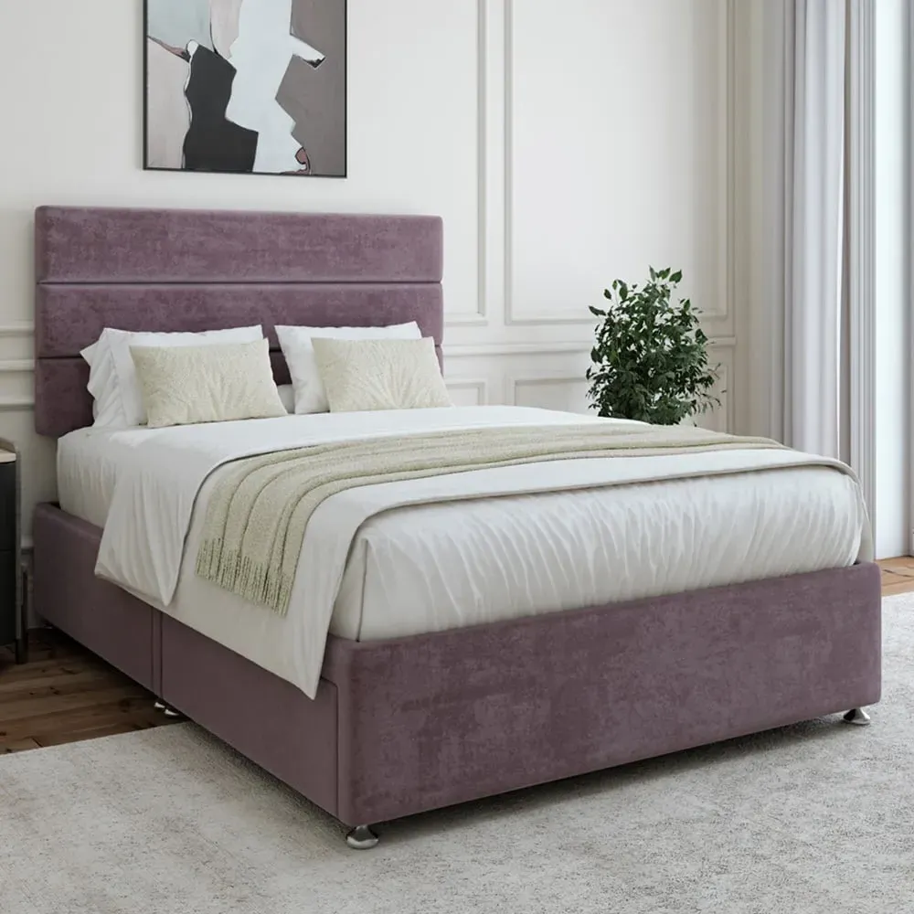 Naples King Size Divan Base with Storage - Mauve, Velvet
