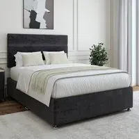 Naples Small Double Divan Base with Milan Headboard - Black, Velvet