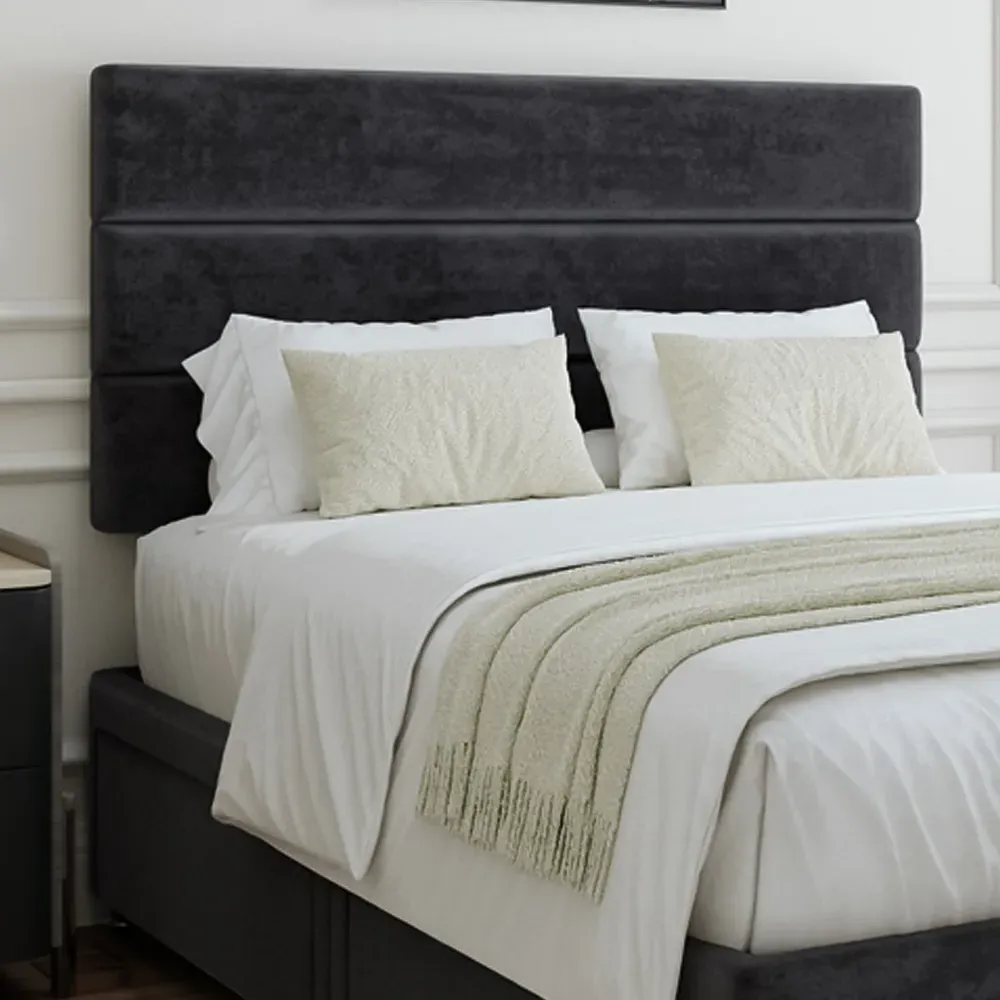 Naples Super King Divan Base with Milan Headboard - Black, Velvet