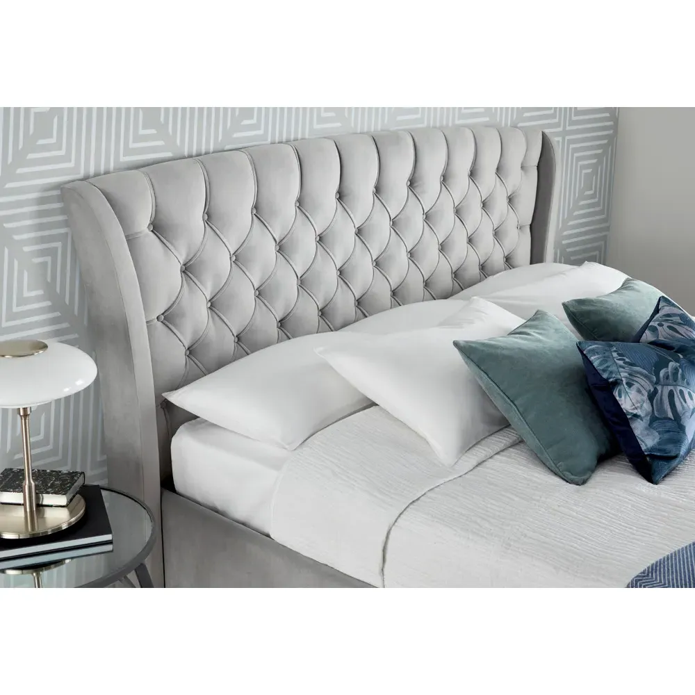 Newton Double Bed Frame with Storage - Grey, Velvet