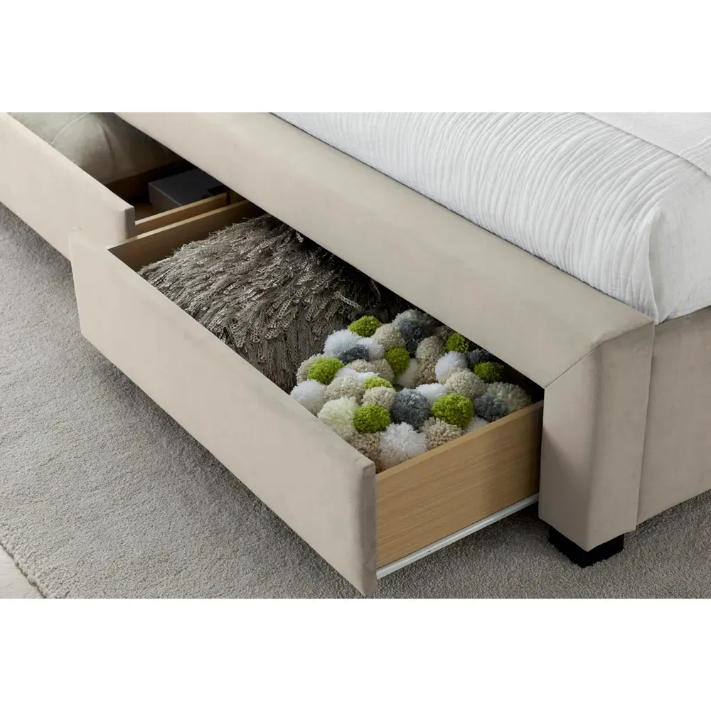 Newton Double Bed Frame with Storage - Warm Stone, Velvet