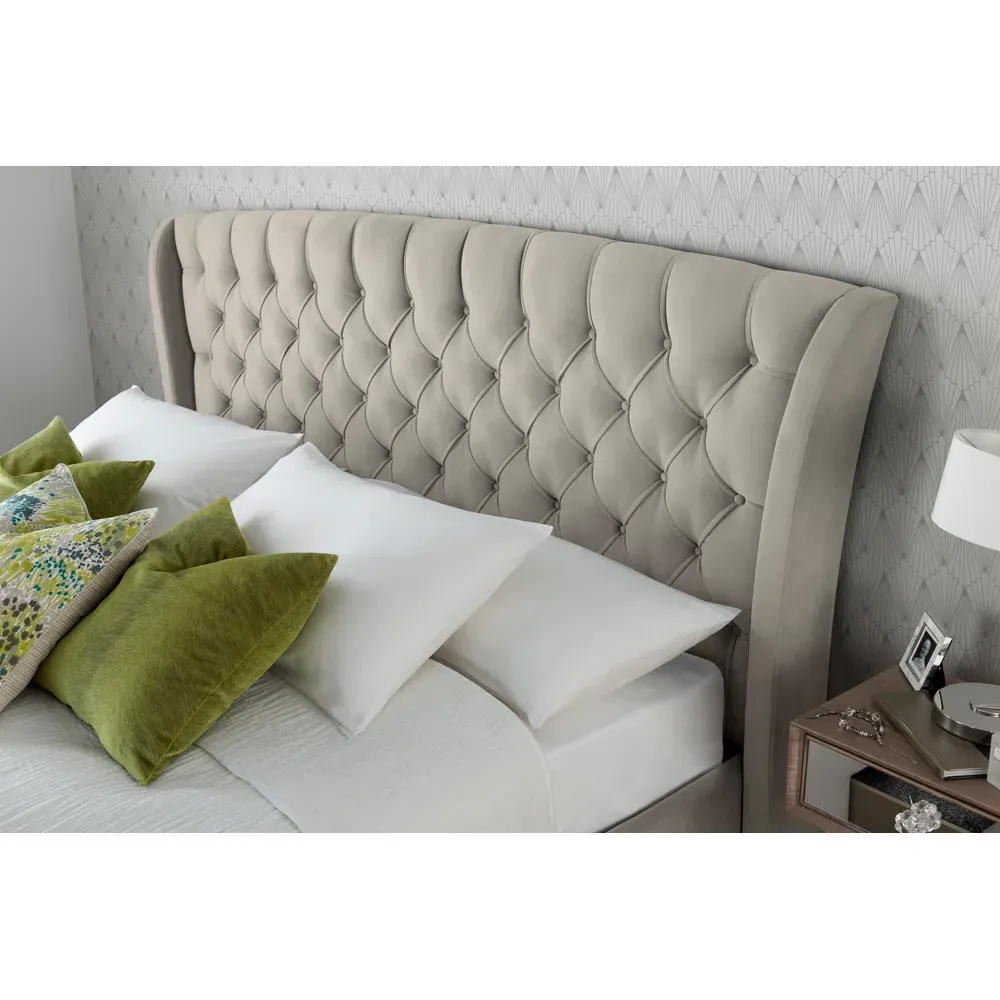 Newton Double Bed Frame with Storage - Warm Stone, Velvet