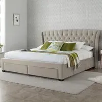 Newton Double Bed Frame with Storage - Warm Stone, Velvet