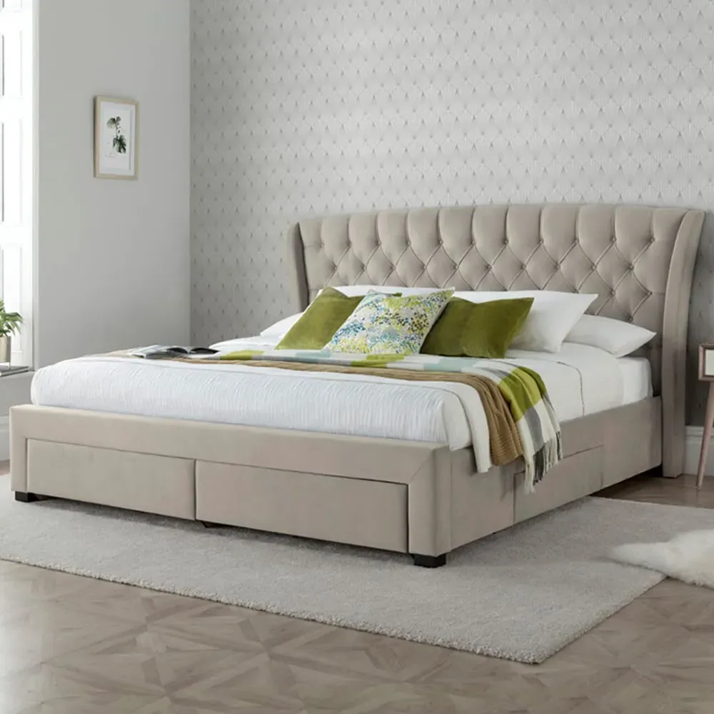 Newton Double Bed Frame with Storage - Warm Stone, Velvet image