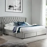 Newton King Size Bed Frame with Storage - Grey, Velvet