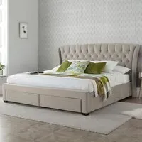 Newton King Size Bed Frame with Storage - Warm Stone, Velvet