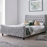 Oxford Double Sleigh Bed Frame - Grey, Velvet