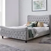 Oxford King Size Sleigh Bed Frame - Grey, Velvet