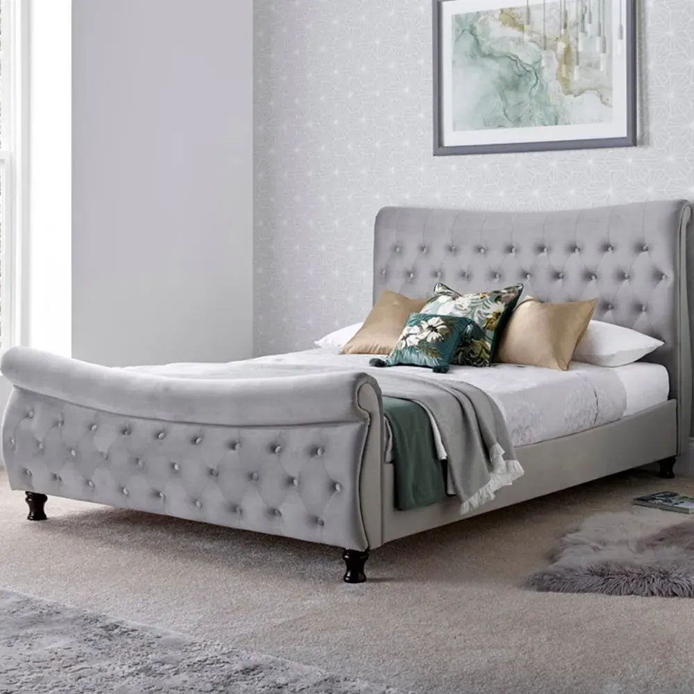 Oxford King Size Sleigh Bed Frame - Grey, Velvet