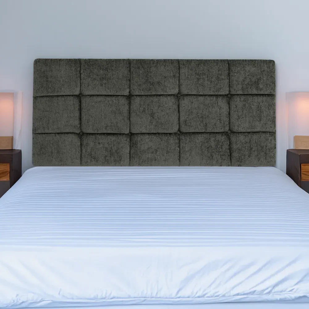 Pearl Super King Size Squared Headboard - Grey, Chenille