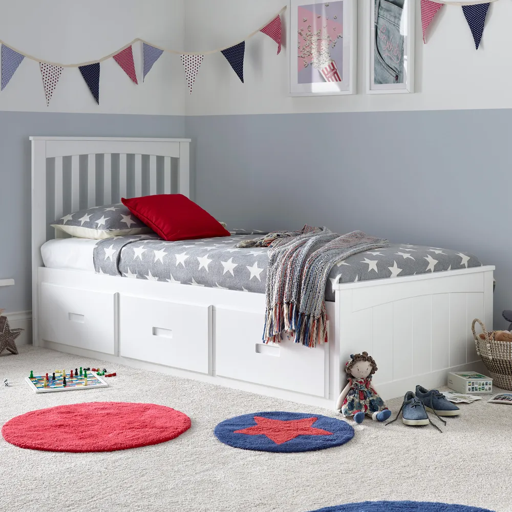 Quest 3 Drawer Bed Frame - White, Rubberwood image