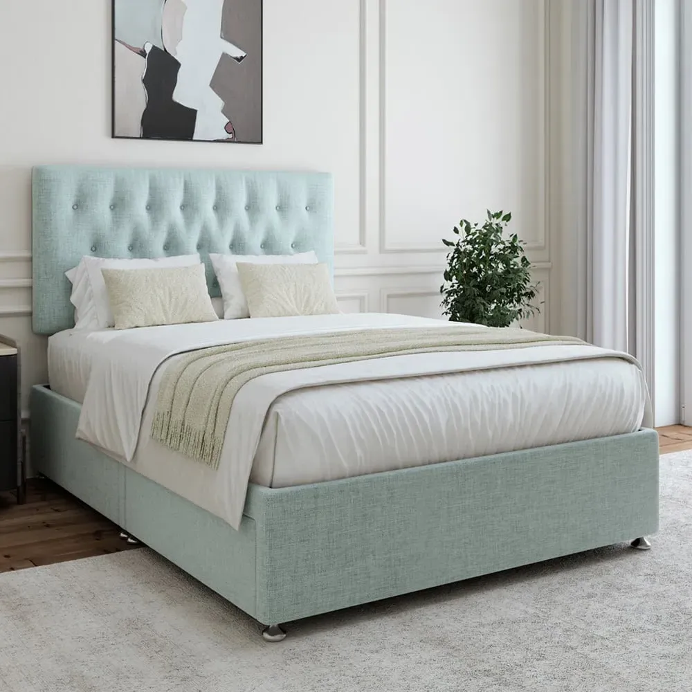 Single 2 Drawer Divan Base with Lona Headboard - Duck Egg, Linen