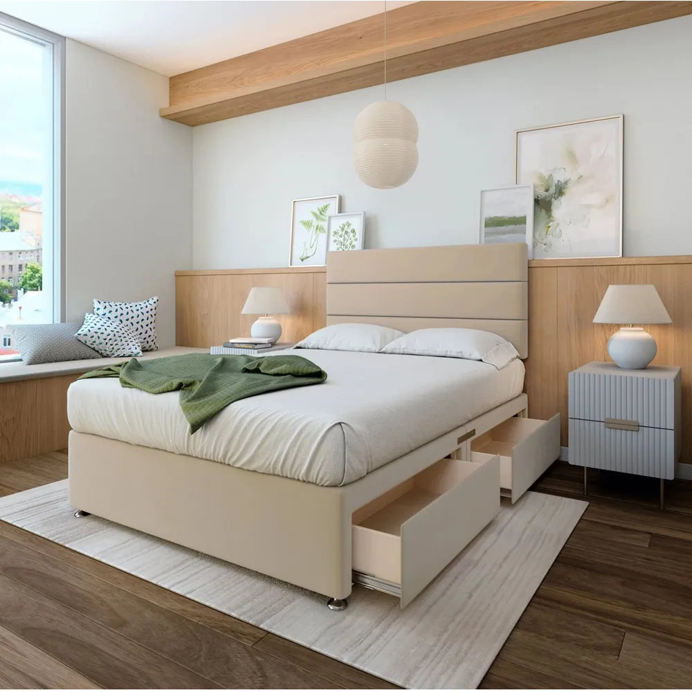 Single Divan Base - Cream, Velvet